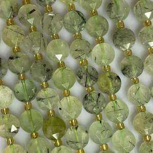 Perles de guérison en quartz rutilé vert naturel authentique de qualité supérieure, taillées en rond, facettées, pour la fabrication de bijoux - Product Image 3