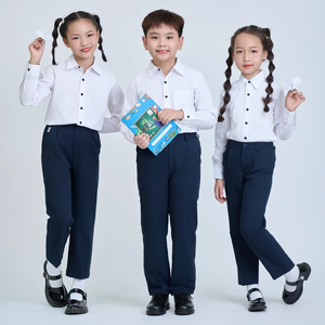 Uniforme scolaire FMF pour enfants, chemise à manches longues noire à boutons, 65% polyester, 35% coton, popeline tissée, unisexe, vietnamien - Product Image 1