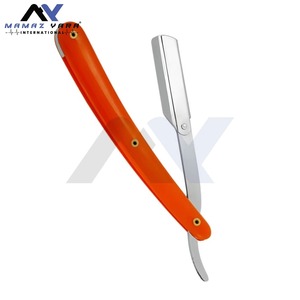 Custom Barber Swing Lock Stainless Steel Straight <b>Edge</b> Razor Red Silver <b>Plastic</b> Handle Professional Single Blade Face Shaving - Product Image 1
