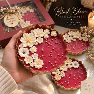 Handmade <b>Wedding</b> Art <b>Candle</b> Red Metal Flower Embellished Gold Edge Decorative Home Fragrance <b>Gift</b> Bulk Wholesale 20-40 Hours - Product Image 1