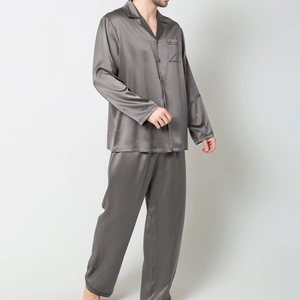 Pyjama en soie glacée VIRAL pour homme, ensemble deux pièces avec revers, manches longues et pantalon long, tenue de nuit en satin grande taille pour homme, collection automne - Product Image 6