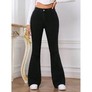 Jeans de Mezclilla Negros de Cintura Alta, Estilo Retro, Acampanados, para Mujer, con Acabado Premium, Tallas 26 a 40 - Product Image 1
