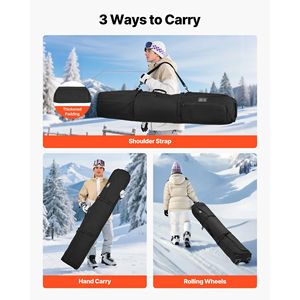 Sac à roulettes pour ski en tissu Oxford imperméable 600D, sac rembourré pour snowboard avec roues pour les voyages en avion jusqu'à 68,9 pouces/175 cm, sangles réglables - Product Image 3