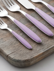Ensemble de couverts en acier inoxydable avec poignées violettes, finition miroir, design minimaliste, compatible lave-vaisselle, pour les dîners de mariage - Product Image 3