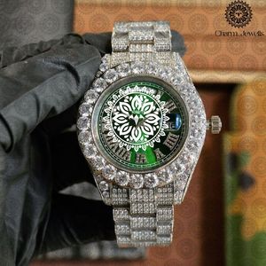 Reloj Mecánico de Acero Inoxidable para Hombre ICED OUT, Caja Redonda de 43 mm, Esfera Verde, Bisel con Diamantes, Reloj Analógico de Lujo con Indicador de Fecha - Product Image 1