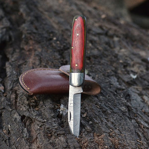 มีดพับ JOIA KNIVES เหล็กดามัสกัสเกรดอุตสาหกรรม ด้ามไม้ปักก้า ใบมีดพับแบบขาแกะ สำหรับเอาตัวรอด ล่าสัตว์ และใช้ในชีวิตประจำวัน - Product Image 5