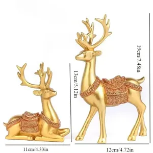 Juego de 2 Figuras de Ciervos de Resina Dorada de 19 cm, Decoración Navideña para Mesa, Escultura Artística de Animales para Sala de Estar - Product Image 1