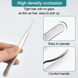 Pince à épiler pour extensions de cils en acier inoxydable à pointe incurvée, design pointu, outil durable à finition rayée pour salon et usage domestique - Product Image 3