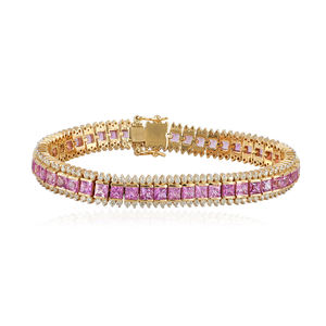 เพชรธรรมชาติทรงปรินเซสคัท พลอยไพลินสีชมพู สร้อยข้อมือทองคำ 14k เครื่องประดับชั้นดี สไตล์อาร์ตเดโค - Product Image 1