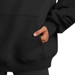 <b>Women</b> <b>Black</b> Oversized Hoodie Sweatshirt <b>Fleece</b> Pullover Kangaroo Pocket Custom Logo OEM Apparel Manufacturer - Product Image 4