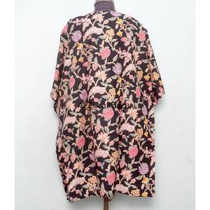 Vestido Kaftán Corto Ajustado con Cuello en V, Estampado Floral Indio, de Algodón Ecológico, para Mamás, Ropa de Playa, Ropa de Dormir, Informal - Product Image 6