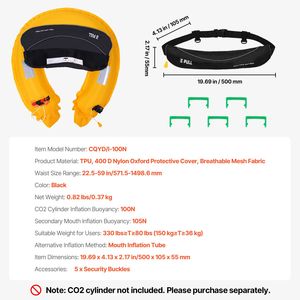 Gilet de sauvetage gonflable manuel pour adultes, flottabilité 105N, pour poids supérieurs à 80 livres, taille réglable jusqu'à 59 pouces - Product Image 4