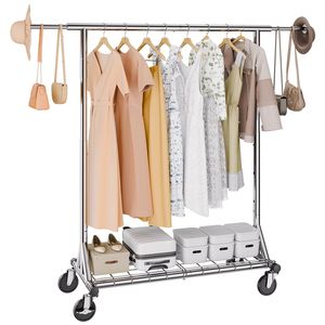 Porte-vêtements robuste à double tringle, hauteur réglable, longueur extensible pour le rangement des vêtements et des accessoires - Product Image 1