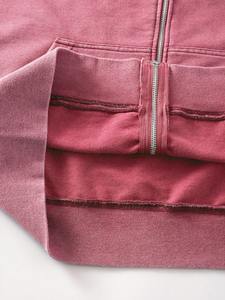High Quality Retro Washed Fleece Hoodies Oversized Casual Unisex <b>Pink</b> Metal Zipper Streetwear Custom Aesthetic Blank Apparel - Product Image 5