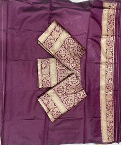 Sari tradicional indio de seda con estampado floral y borde para bodas, sari largo hasta el suelo para mujer - Product Image 2