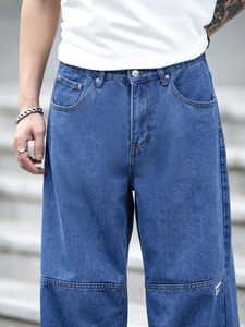 Men's Leg Denim Cargo <b>Pants</b> Mid Waist Loose Fit Cotton Casual Style Spring Wear Blue Jeans Cargo Men's Jeans - Product Image 6