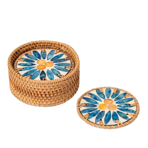 Handmade Acacia Coaster Set Round Modern Design Mats & <b>Pads</b> 4 Pcs Non Slip <b>Reusable</b> 300mm Diameter Table Decoration - Product Image 2