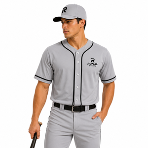 Nouveau maillot de baseball d'hiver pour homme, imprimé, à manches courtes, pour équipe, 100 % polyester, Ronal Sports, 140 g, col baseball - Product Image 3