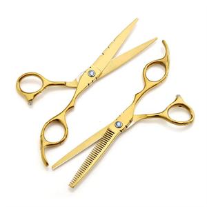Gold <b>Thinning</b> Scissors Set Stainless Steel Right Handed Long Handle Hair Salon Tools Blunt Tip Professional Grade - Product Image 2