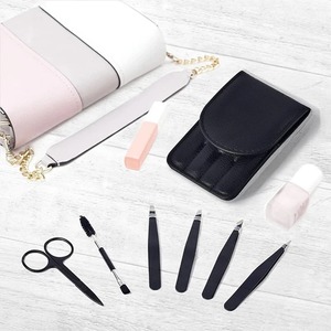 Juego de 5 Pinzas para Cejas de Acero Inoxidable, Tijeras, Cepillo Antiestático, Estuche Rosa Moderno, Herramientas Multicolores para un Aseo Preciso - Product Image 6