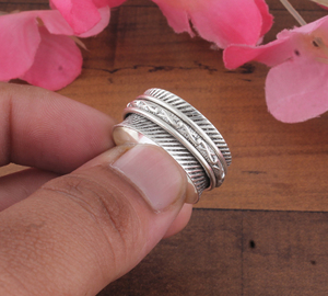 Wholesale Shree Jaipur <b>Silver</b> 925 <b>Sterling</b> <b>Silver</b> Spinner <b>Ring</b> Handmade Texture Band <b>Anxiety</b> Fidget <b>Ring</b> for Men Women Party - Product Image 2