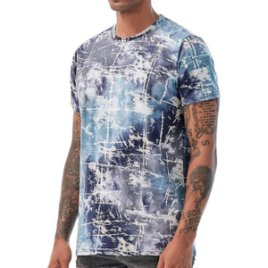 Tie Dye Blue Cloud Washed Abstract Print Short Sleeve Casual Men T <b>Shirt</b> Summer European Style - Product Image 2