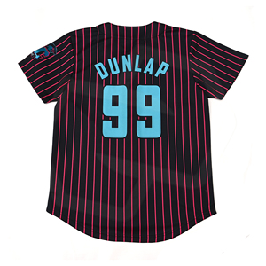 Maillot de baseball unisexe personnalisable en gros, écologique, noir et rose rayé, à manches courtes, entièrement boutonné, anti-humidité - Product Image 2