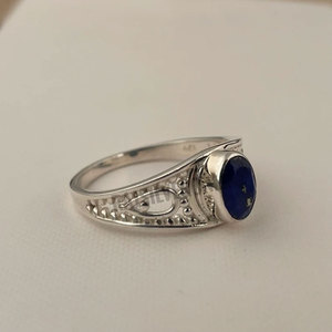 Handcrafted Brass Lapis Lazuli <b>Ring</b> Oval Blue Cabochon Filigree <b>Statement</b> <b>Ring</b> Vintage Boho Jewelry for Women - Product Image 2