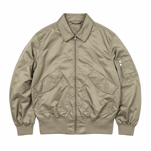 Chaqueta bomber vintage beige para hombre, con cuello vuelto, cierre de cremallera, corte holgado, estilo aviador. - Product Image 5