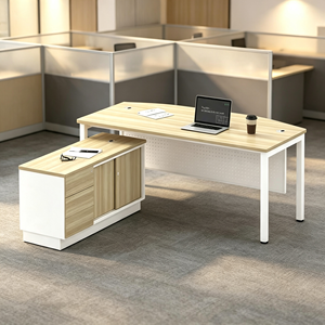 Bureau de travail minimaliste moderne avec armoire de rangement, bureau d'ordinateur autoportant en bois pour usage commercial - Product Image 1