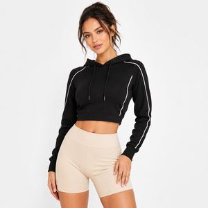 New Fashion Breathable Winter Woven Women Crop Top <b>Hoodies</b> with Front Logo for Wholesale <b>Workout</b> - Product Image 2