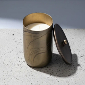 Portavelas decorativo de cobre antiguo con tapa, nuevo diseño, portavelas metálico grabado. - Product Image 2