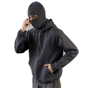 Plain Dyed Sportswear Clothing Zipper Up Full Face Cover Mask Balaclava Hoodie Reasonable Price Zip Up Balaclavas Hoodies - Product Image 5