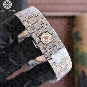 Montre de luxe Charm Jewels en acier inoxydable, cadran carré de 40 mm serti de diamants, verre cristal, mouvement mécanique analogique pour homme - Product Image 4