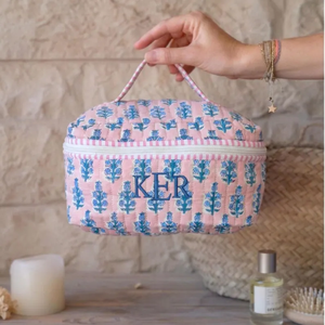 Handmade Quilted Cotton Vintage Zipper Large <b>Vanity</b> Pouch Floral Print Eco-Friendly Durable Cosmetic Case <b>Makeup</b> Organizer - Product Image 2