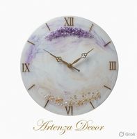 Jam Dinding Resin Analog Kuarsa Modern Buatan Tangan Bulat Angka Romawi Lukisan Tangan 30cm Dekorasi Dinding untuk Rumah
