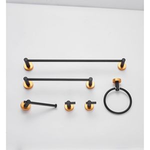Set di 6 Accessori per Bagno in Alluminio Spesso, Portasciugamani da Parete 24 Pollici, Colore Nero e Oro - Product Image 1