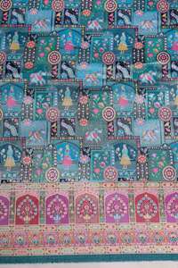 Tissu jacquard en viscose pure vert sauge à imprimé ethnique et paysager avec bordure ornementale pour robe Kurti de créateur - Product Image 3