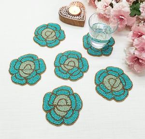 Handmade Beaded Flower Coaster Set Of 6 Reusable Bar Mats Classic <b>Drinkware</b> <b>Accessories</b> For Home Use - Product Image 4