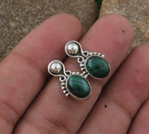 Natural Malachite Drop <b>Earrings</b> 925 Sterling Silver <b>Green</b> Striped Gemstone Women Luxury Handcrafted Jewelry November Gift - Product Image 3