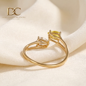 Bague ajustable en or jaune massif 14 carats avec diamant de laboratoire et saphir jaune, certifiée IGI, bijoux pour femmes - Product Image 4