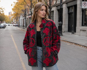 Abrigo de Invierno para Mujer, Tejido de Terciopelo con Bordado Floral, Relleno de Algodón Transpirable, Estilo Boho, Manga Larga, Corte Regular, para Fiesta - Product Image 6