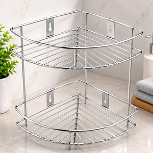 Étagère murale en acier inoxydable à deux niveaux, grande capacité, organisateur de rangement de cuisine, étagère murale robuste, rangement pour salle de bain et garde-manger - Product Image 5