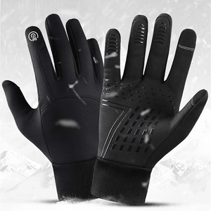 Gants tricotés coupe-vent d'hiver compatibles avec les écrans tactiles, design noir uni, logo sur le pouce gauche - Product Image 1