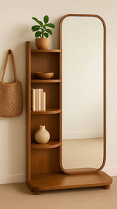 Espejo de pared moderno de lujo con marco de madera de forma única, espejo de cuerpo entero antiguo marrón, marco decorativo para dormitorio. - Product Image 2