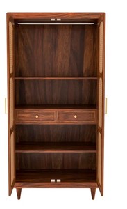 Boho Rattan Door Solid Wood Wardrobe | Mid-Century Cane Armoire with <b>Shelves</b> | Jodhpur Export - Product Image 2