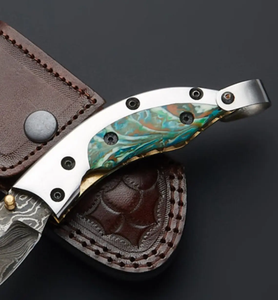 Navaja Plegable de Acero de Damasco, Herramienta de Caza para Exteriores, EDC, Afilada como una Cuchilla, Directo de Fábrica, Logotipo Personalizado OEM, Envío Directo, Funda de Cuero - Product Image 4