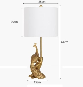 Modern Luxury Gold Peacock Sculpture <b>Table</b> Lamp White Fabric Shade Resin Animal Art Deco <b>Bedside</b> Living Room Home Decor Light - Product Image 2