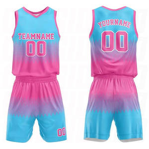 Uniformes Completos Personalizados de Baloncesto, Conjunto de Camiseta y Pantalones Cortos de Primera Calidad en Rosa y Azul Claro para Entrenamiento - Product Image 1