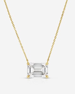 Emerald Cut Lab Grown Diamond Solitaire <b>Pendant</b> Necklaces Custom 14K 18K <b>Solid</b> <b>Gold</b> Minimalist Dainty Adjustable Chain Wholesale - Product Image 1